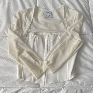 With Jean Cream Fitted Bustier Bodysuit